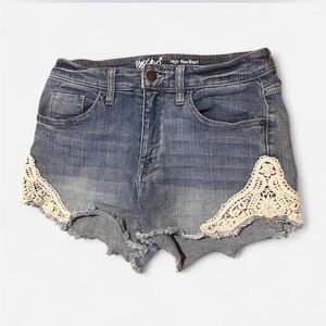 Mossimo Supply Co. High Waist Blue Denim Shorts with Lace